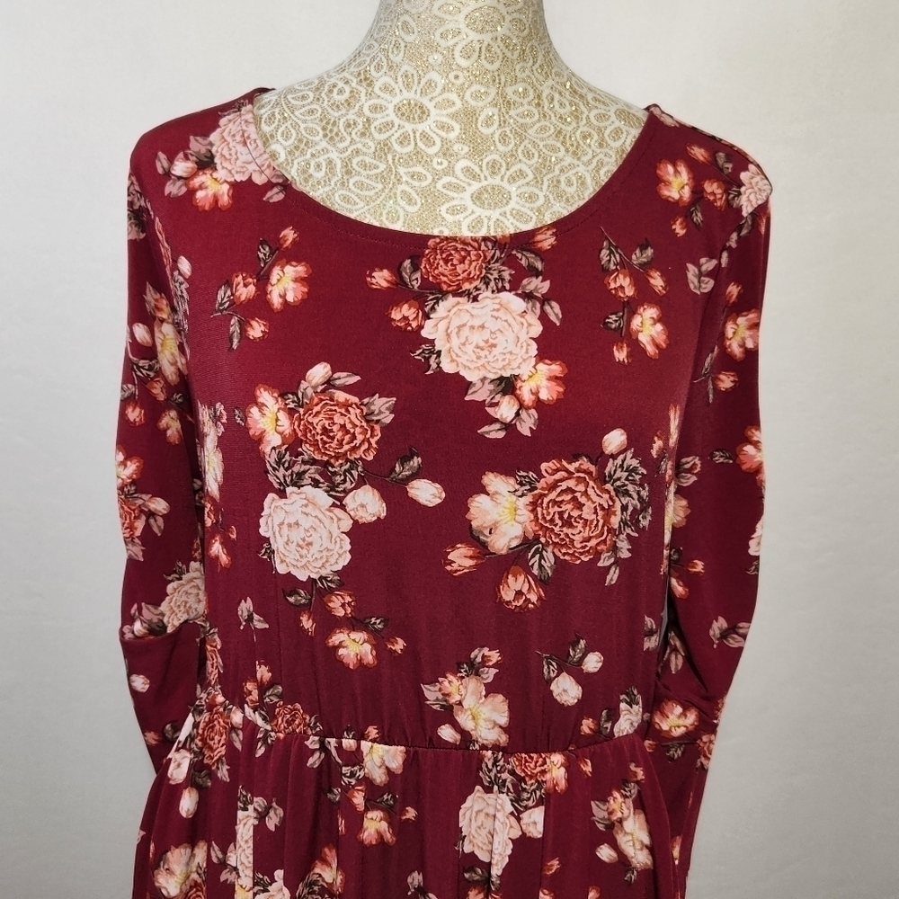 Torrid Dress Women Floral Print Empire Waist Pockets Scoop Neck 3/4 Sleeve SZ 10 - Picture 4 of 14